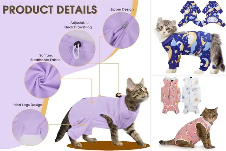 Detailed view of Best Full Body Cat Onesies: Cozy Breathable Recovery Suits