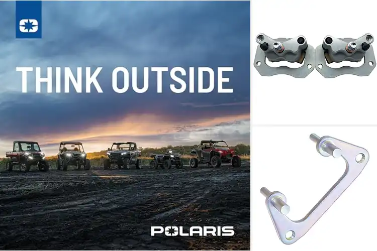 Detailed view of Best Polaris RZR caliper mounting assemblies